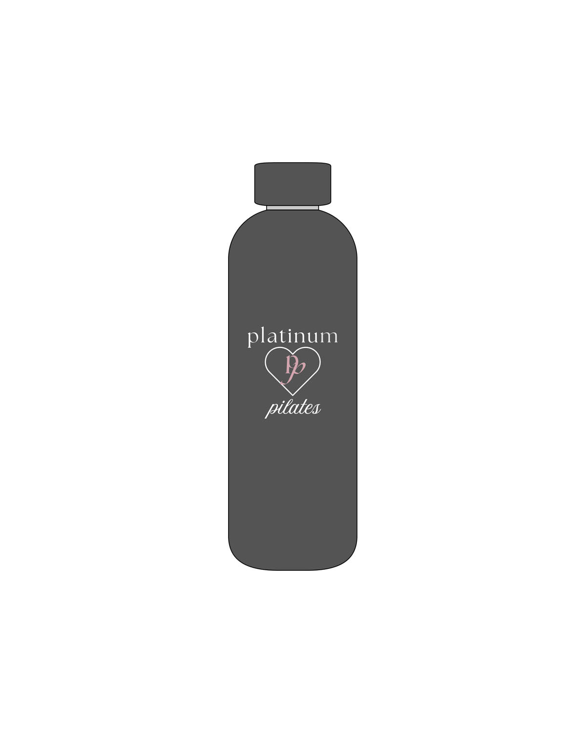 The Water Bottle - Charcoal - Platinum Pilates - Center Body Stacked - Printed - Full Color