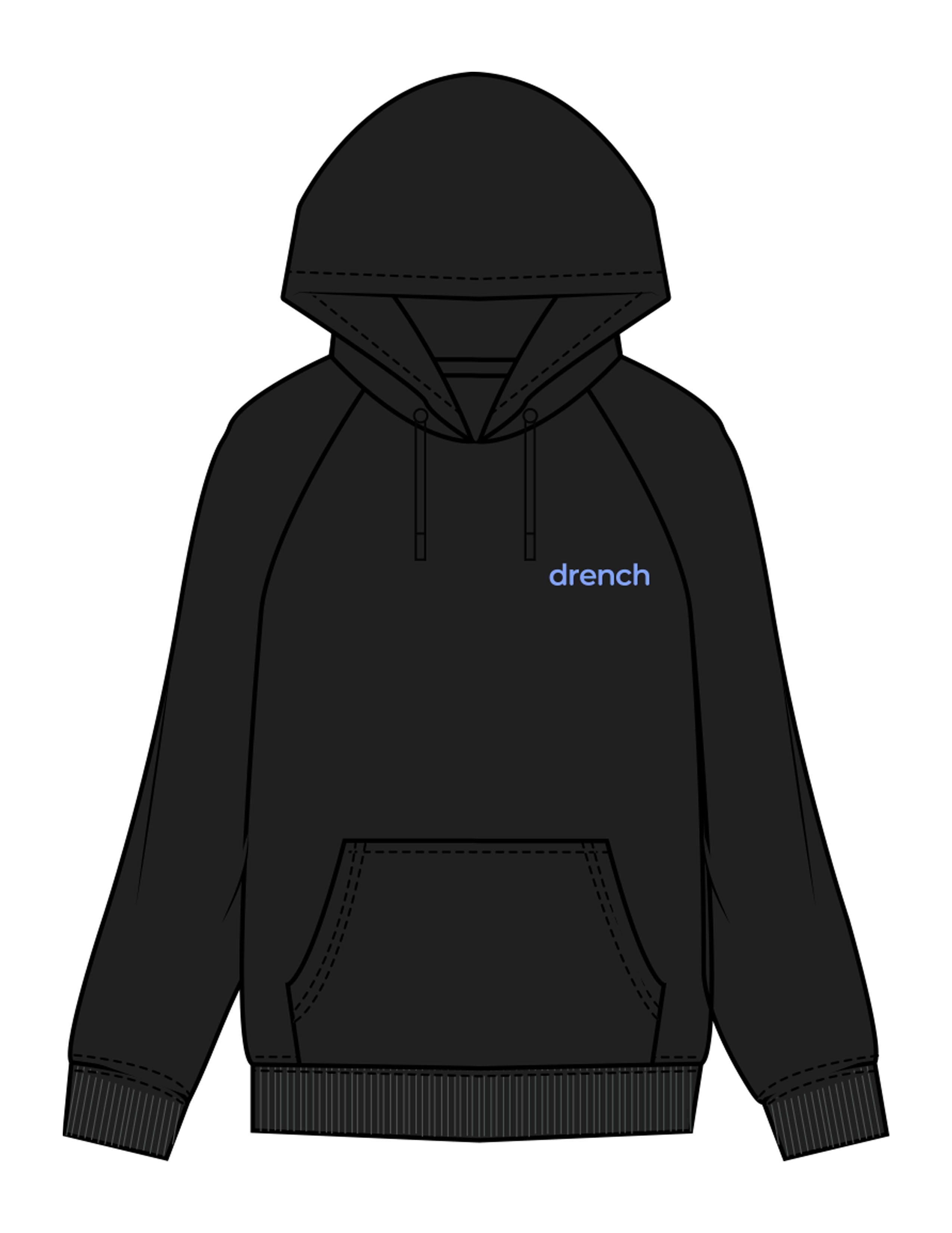 The Mens Heavyweight Hoodie - Black - Drench - Left Chest - Embroidered - Periwinkle