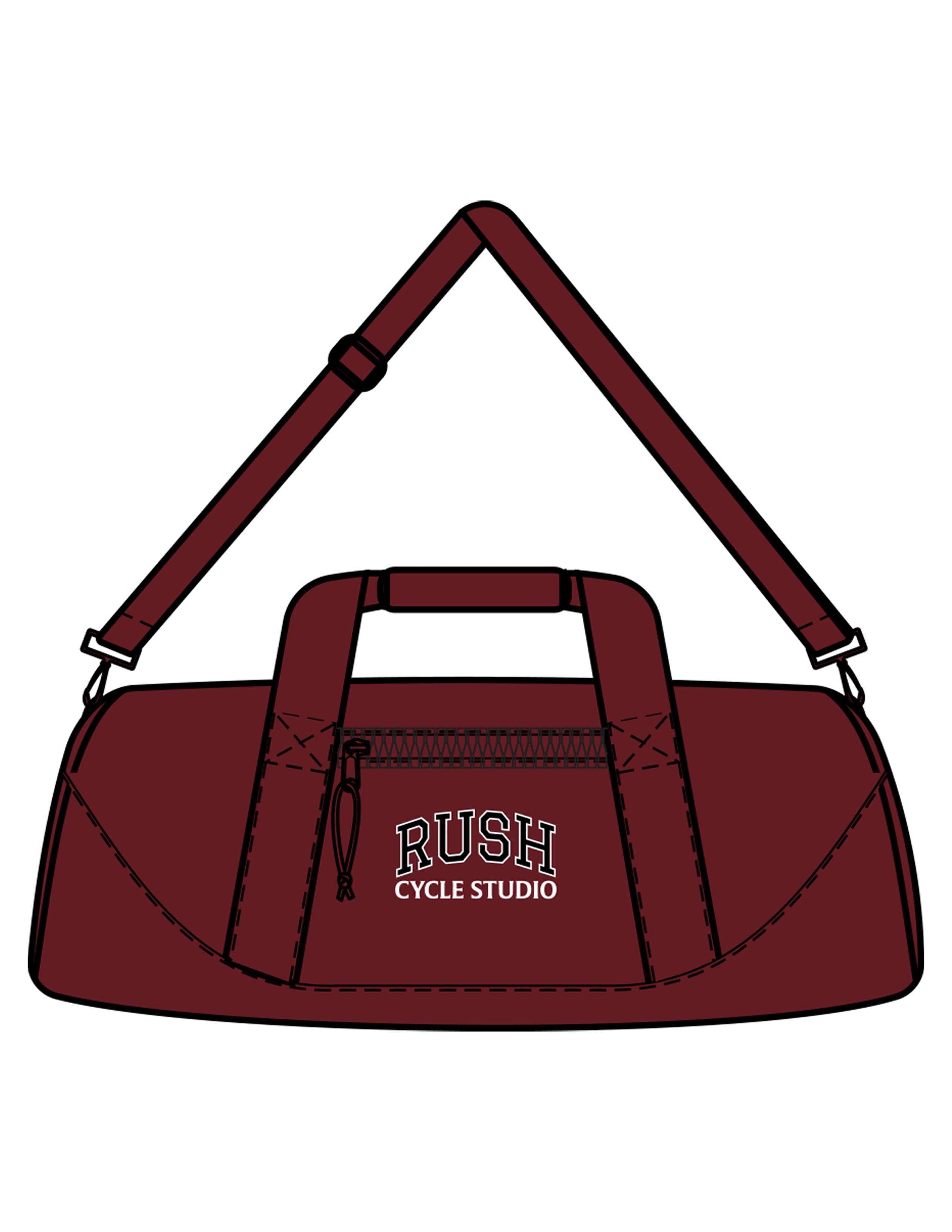 The Gym Duffel - Maroon - Rush Cycle Studio - Center Body Stacked - Printed - Full Color