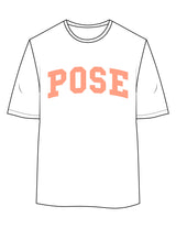 The Womens Oversized Tee - White - Pose Pilates - Center Chest & Back Round Image - Printed - Full Color