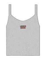 The Micro Rib Strappy Crop Tank - Heather - Lagree House - Center Chest Stacked - Embroidered - Full Color