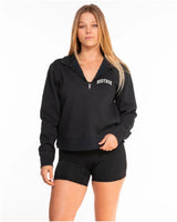 The Womens 1/4 Zip - Washed Black - BODYROK Employee - Left Chest - Cream