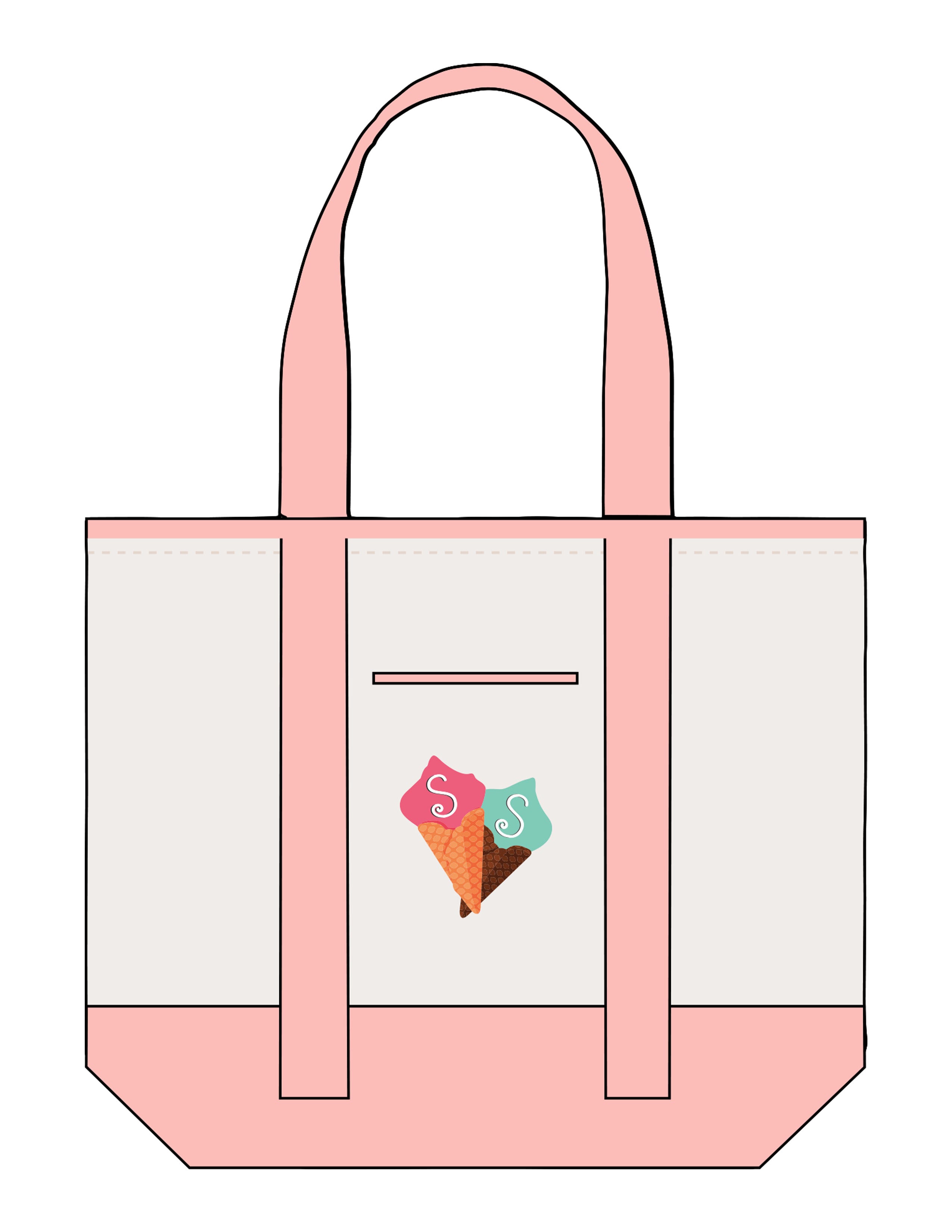 The Contrast Tote Bag - Natural / Light Pink - Stowe Sweets - Center Body - Printed - Full Color