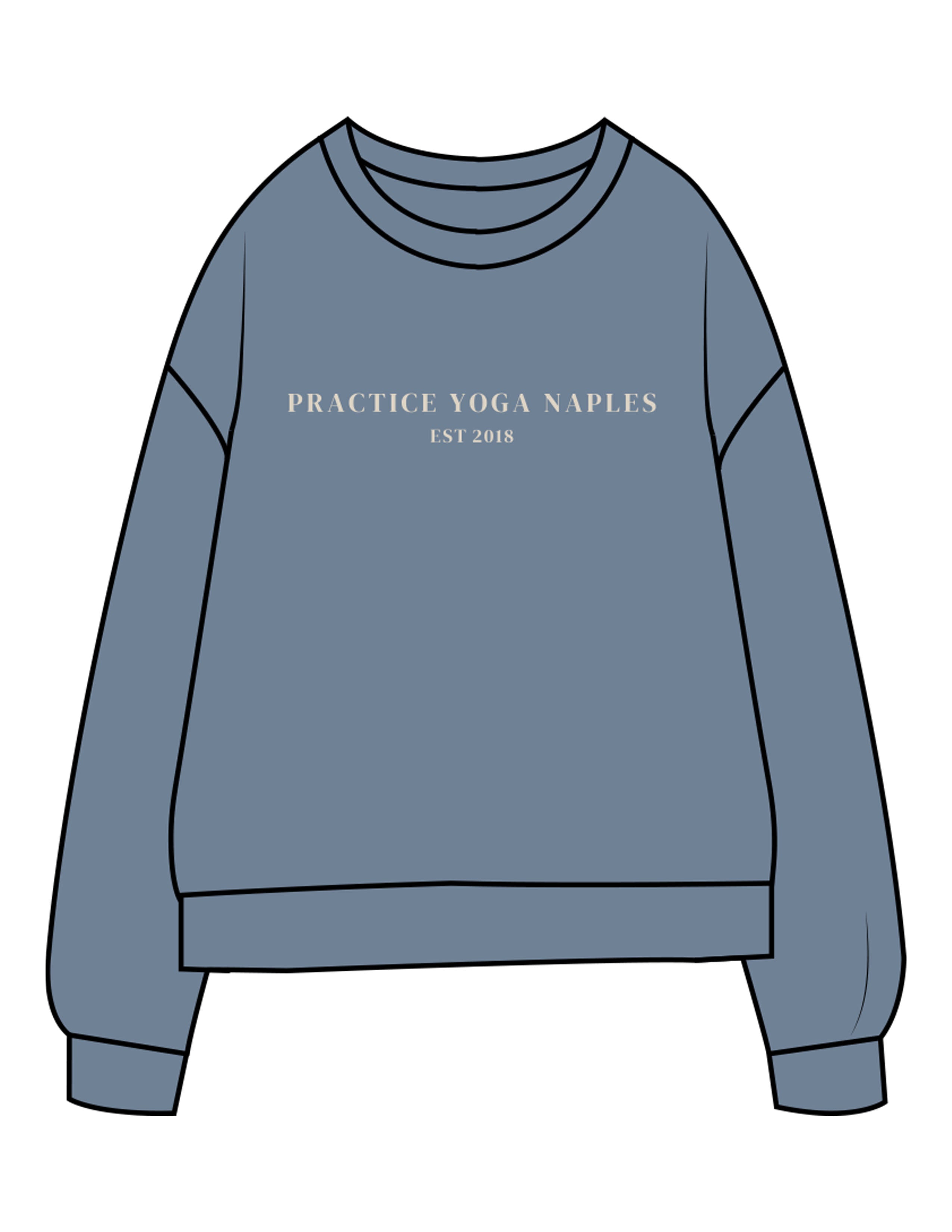 The Midweight Unisex Crewneck - Washed Slate - Practice Yoga - Center Chest - Printed - Off White