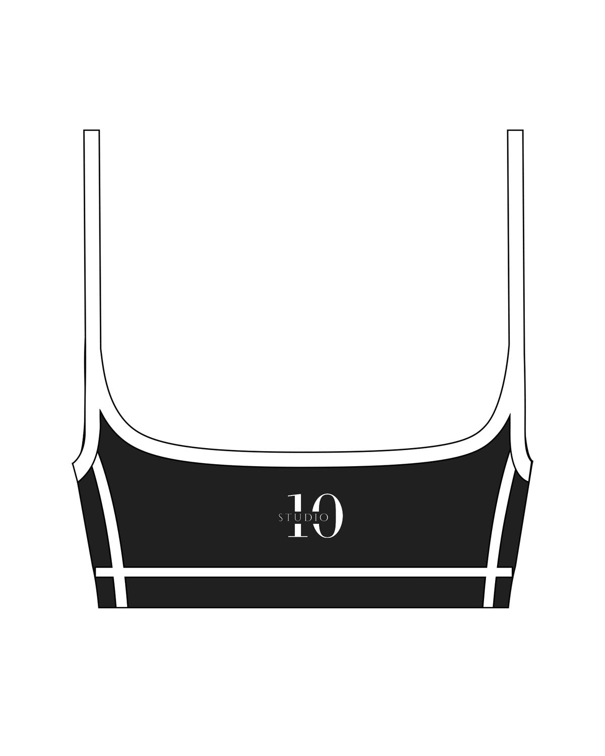 The Piped Scoop Sports Bra - Black - Studio 10 - Back Center - Printed - White