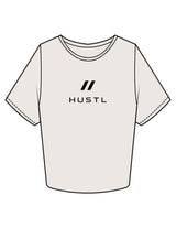 The Crop Tee - Bone - HUSTL Athletic Club - Chest Icon Stacked - Printed - Black