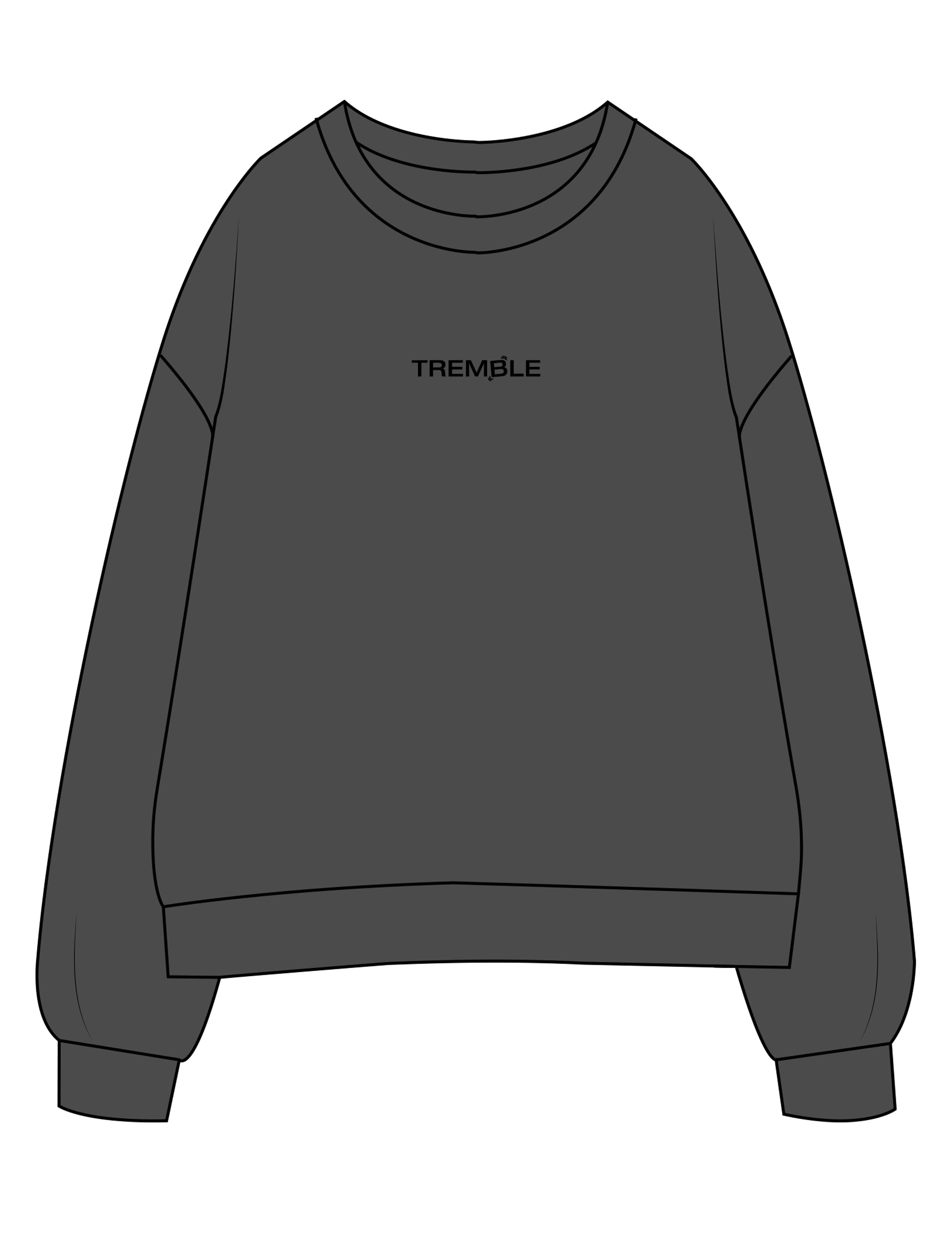 The Womens Crewneck - Washed Black - Tremble - Center Chest - Embroidered - Black
