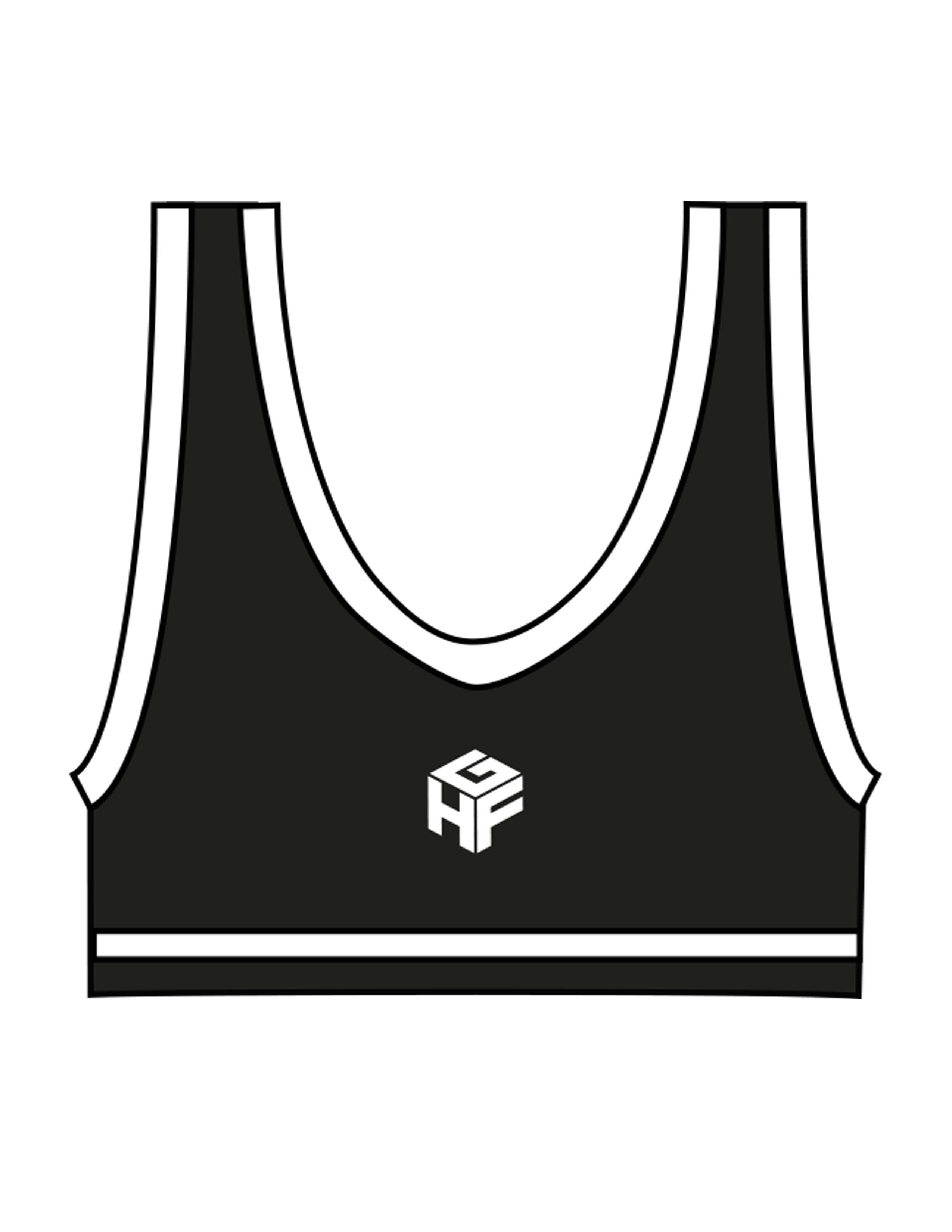 The Piped Bra - Black - Higher Ground - Center Back "CUBE" - Printed - White