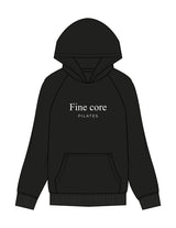 The Mens Hoodie - Black - Fine Core Pilates - Center Chest Stacked - Printed - White