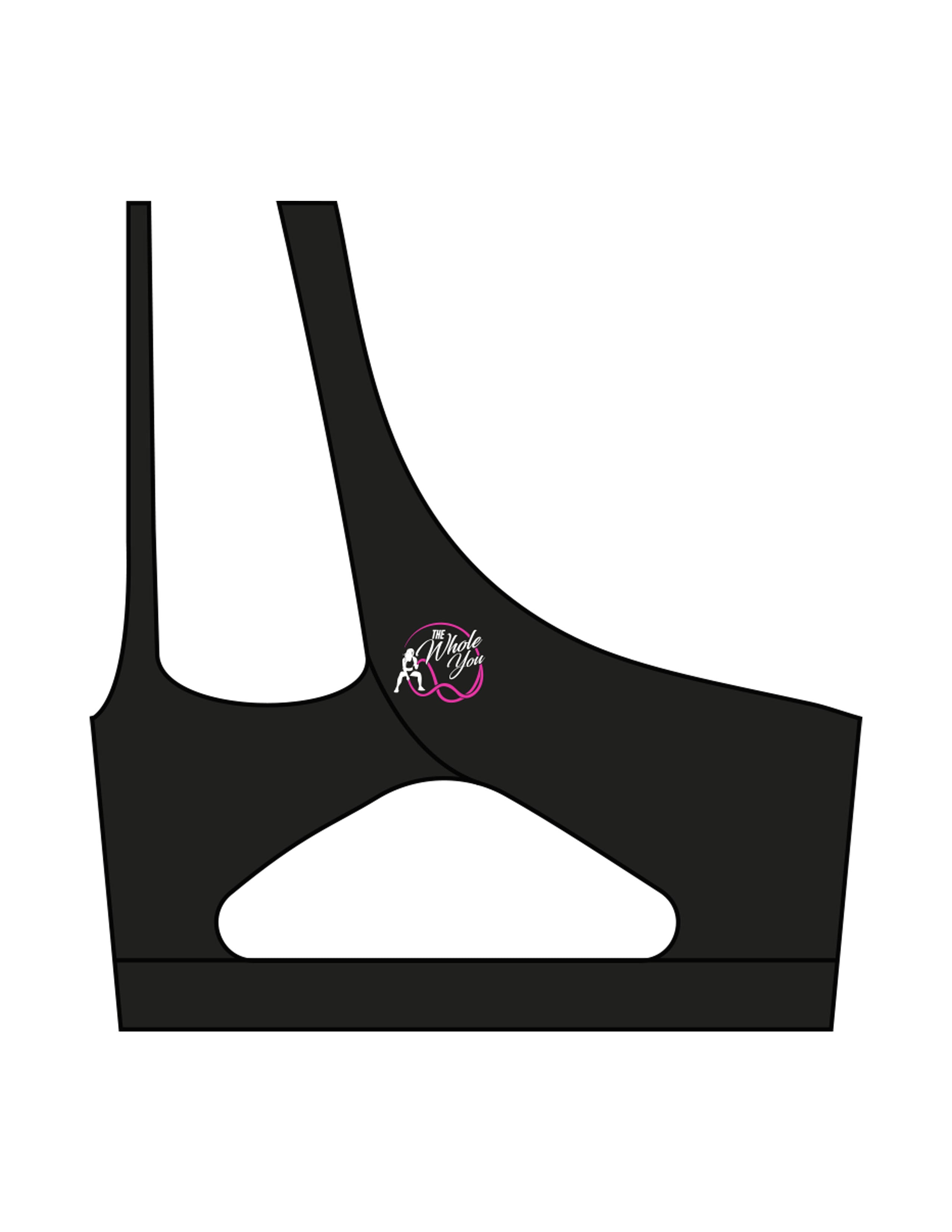 The One Shoulder Bra - Black - The Whole You Wellness - Center Back - Printed - Full Color