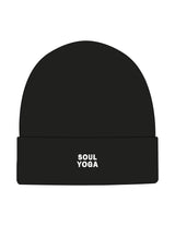 The Beanie - Black - SOUL YOGA - Center Brim Stacked - EMB - White