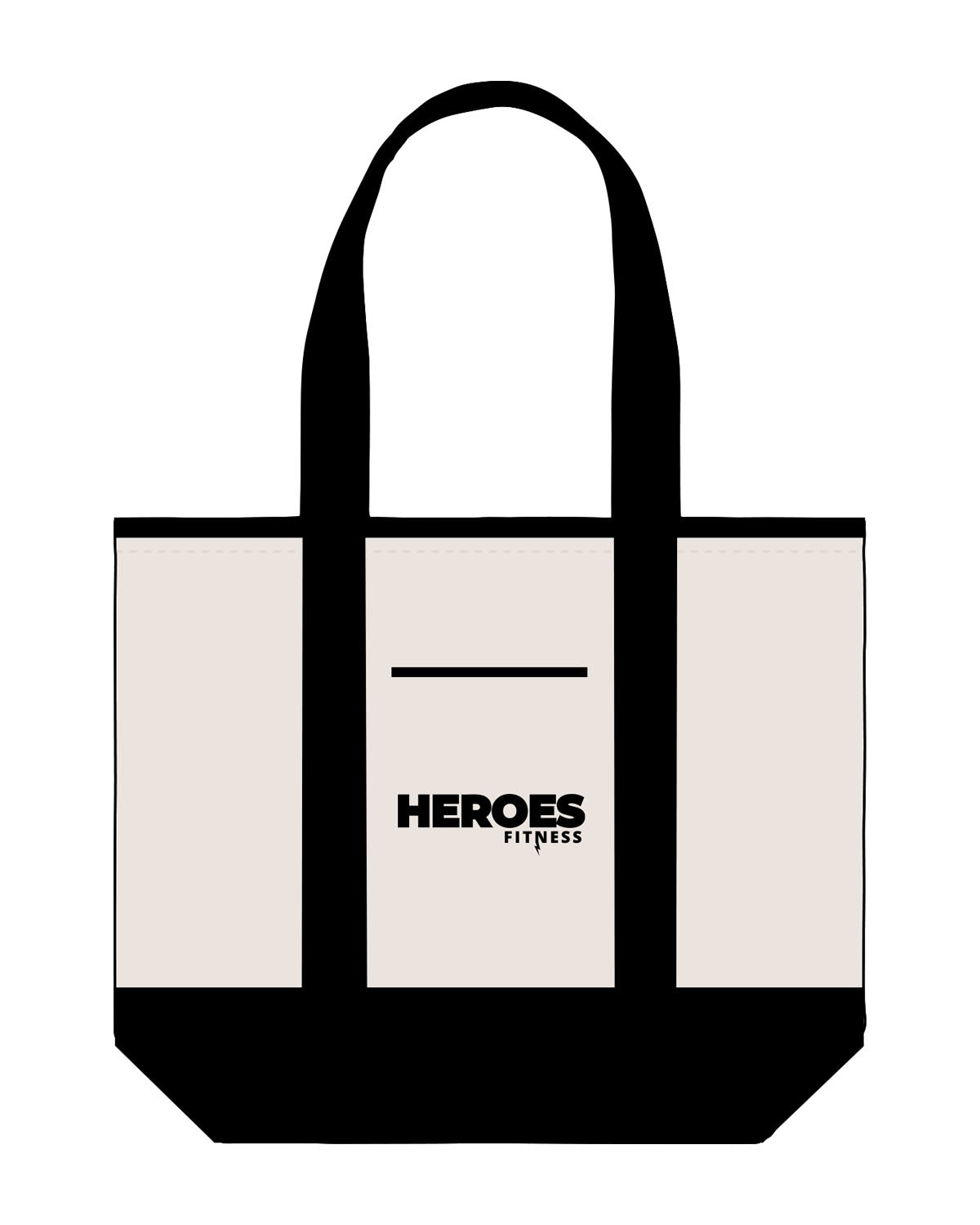 The Contrast Tote Bag - Natural / Black - Heroes Fitness - Center Body Stacked - Printed - Black