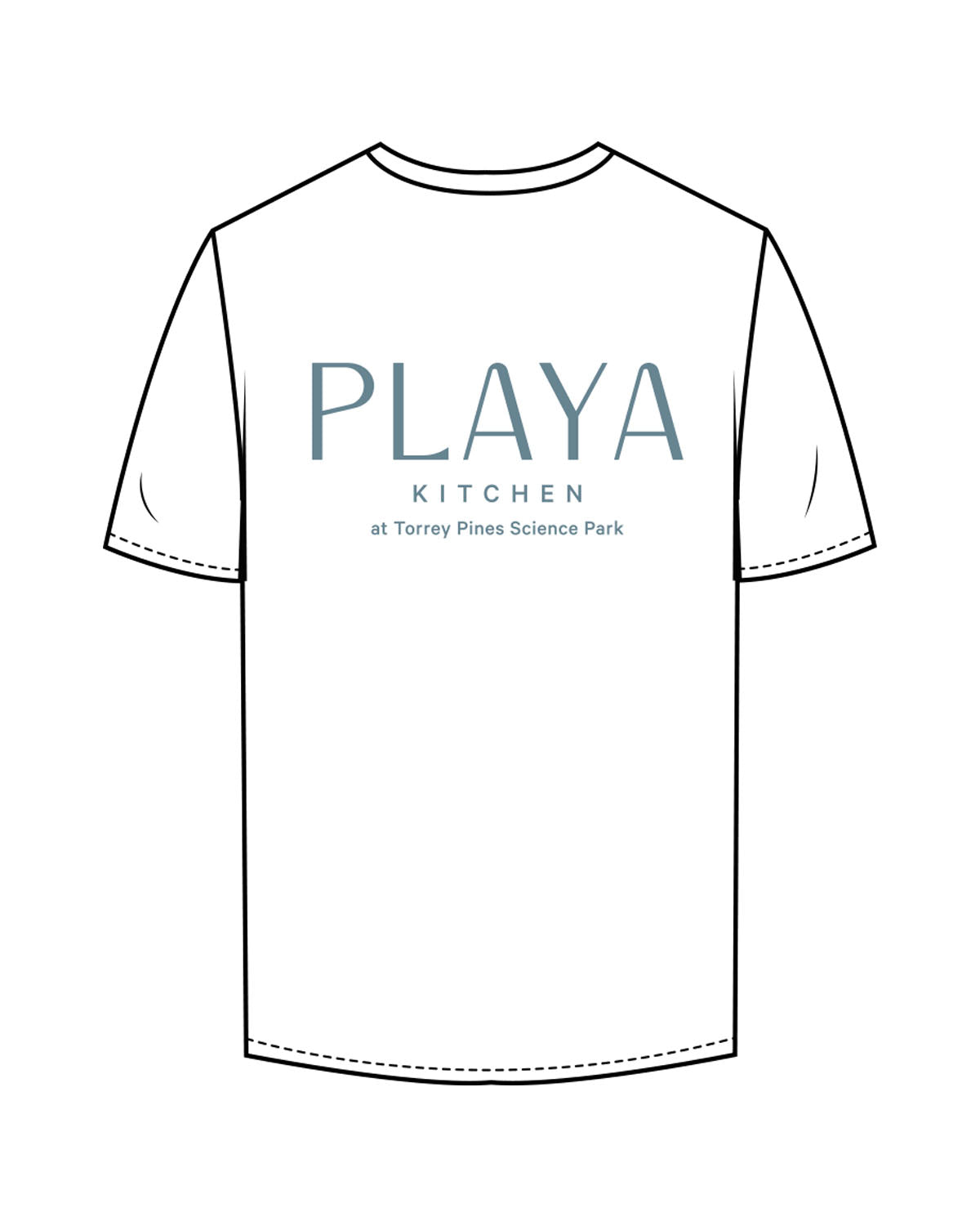 The Mens Tee - White - Playa Kitchen - Left Chest Stacked & Center Back Stacked - Printed - Light Blue