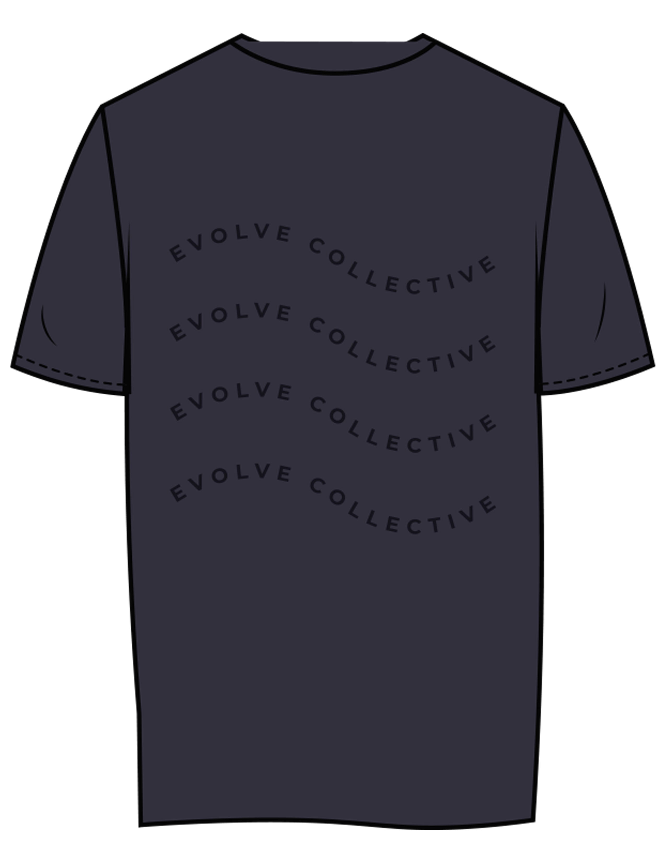 The Womens Tee - Midnight - Evolve Collective - Left Chest & Back Stacked Wavy - Printed - Tone on Tone