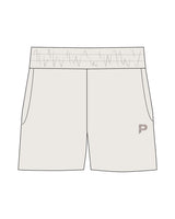 The Womens Sweat Shorts - Bone - The Platform Studio - Left Leg - Embroidered - Tone on Tone