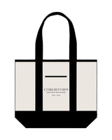 THE CONTRAST TOTE BAG - Natural / Black - CORE REFORM - Center Body Stacked - Printed - Black