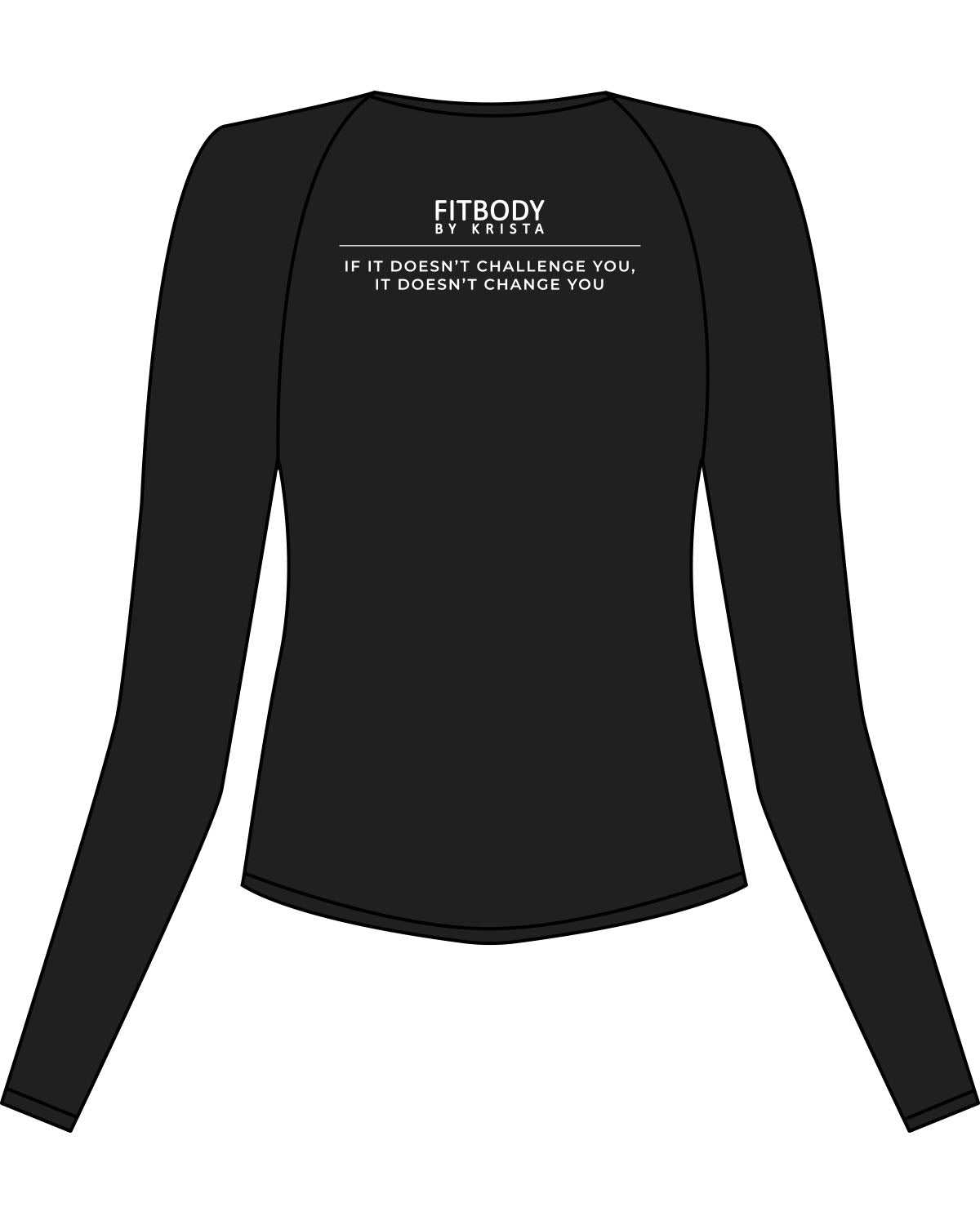 The Womens Sporty Long Sleeve - Black - Krista - Left Chest & Back Stacked - Printed - White