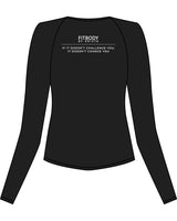 The Womens Sporty Long Sleeve - Black - Krista - Left Chest & Back Stacked - Printed - White