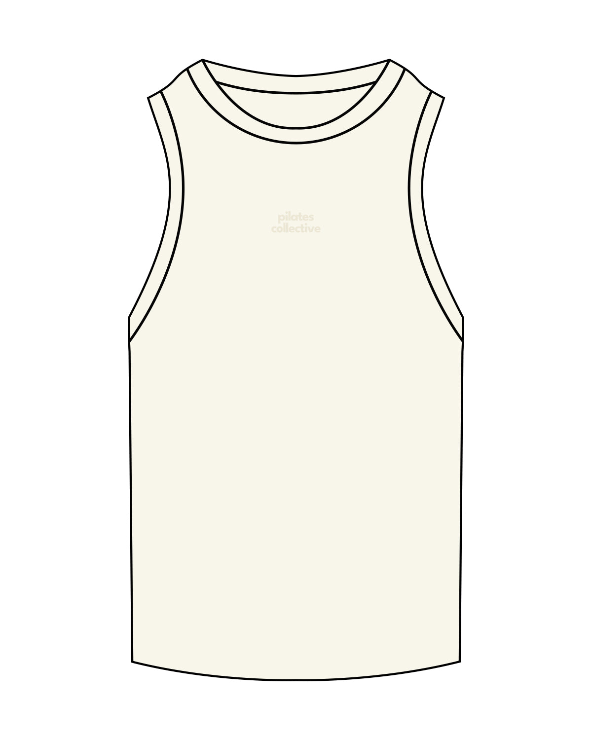 The Ribbed Full Length Tank - Off White - Pilates Collective - Center Chest Stacked - Embroidered - Tone on Tone