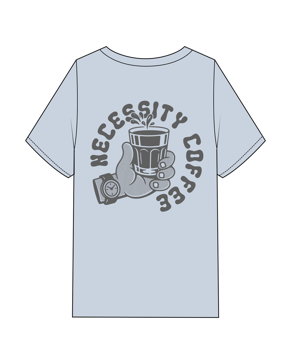 The Mens Heavyweight Tee -  Washed Powder - Necessity Coffee - Left Chest & Back Image - Printed - Charcoal