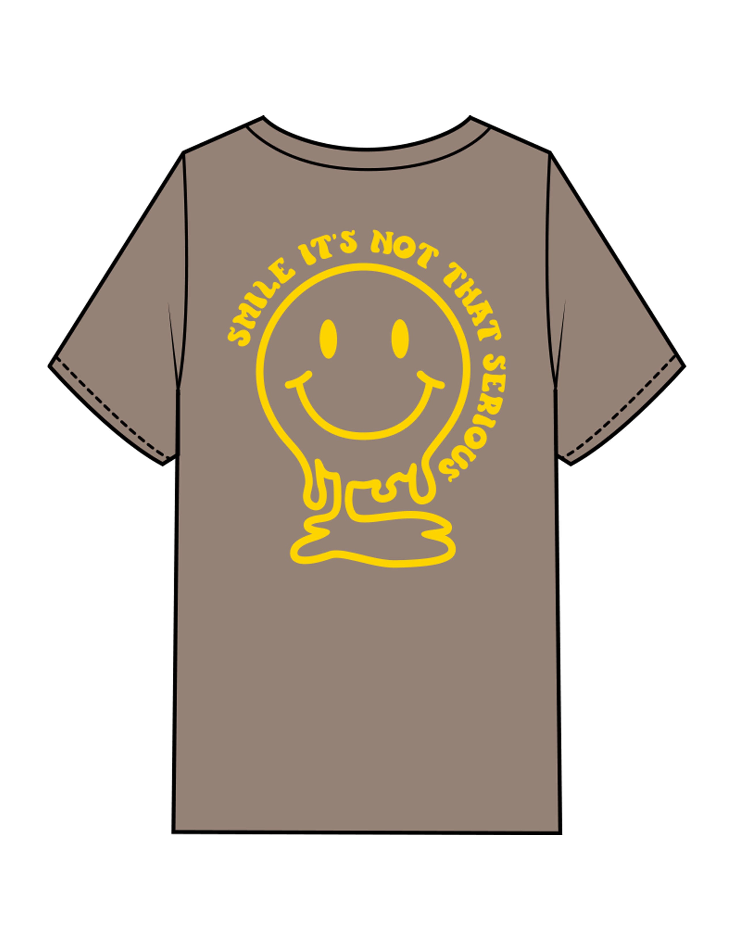 The Mens Heavyweight Tee - Washed Mushroom - Try Smile Collective - Left Chest & back Smiley - Printed - Yellow
