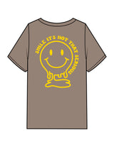The Mens Heavyweight Tee - Washed Mushroom - Try Smile Collective - Left Chest & back Smiley - Printed - Yellow