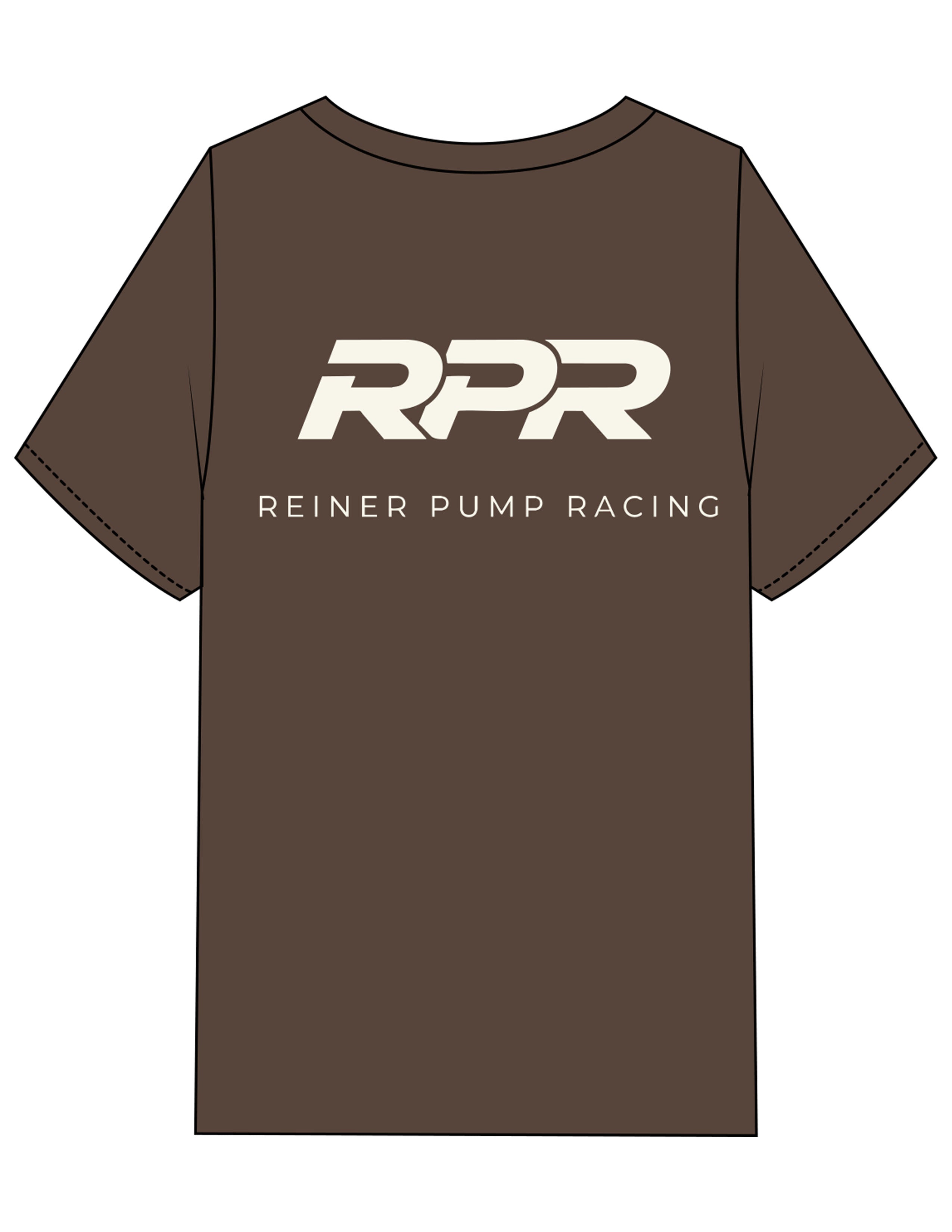 The Mens Heavyweight Tee - Washed Walnut - Reiner Pump Systems - Right Chest & Back Stacked - Printed - Off White