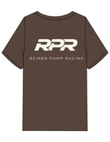 The Mens Heavyweight Tee - Washed Walnut - Reiner Pump Systems - Right Chest & Back Stacked - Printed - Off White