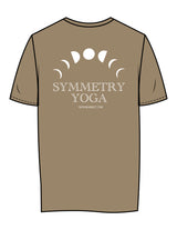 The Womens Tee - Sand - Symmetry Yoga - Left Chest & Back Stacked - Printed - White