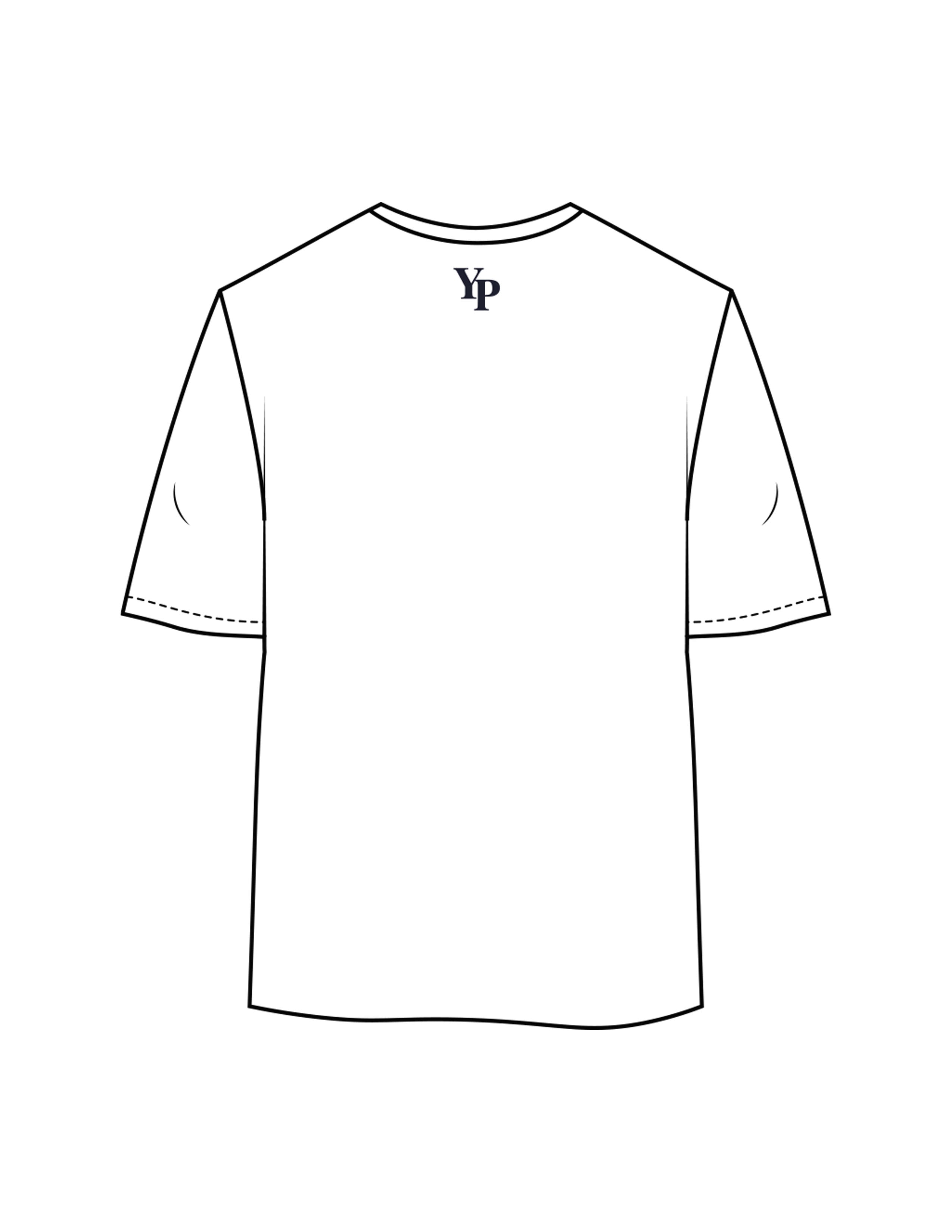 The Womens Oversized Tee - White - YP - Center Chest Stacked & Back Neckline - Printed - Navy