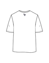 The Womens Oversized Tee - White - YP - Center Chest Stacked & Back Neckline - Printed - Navy