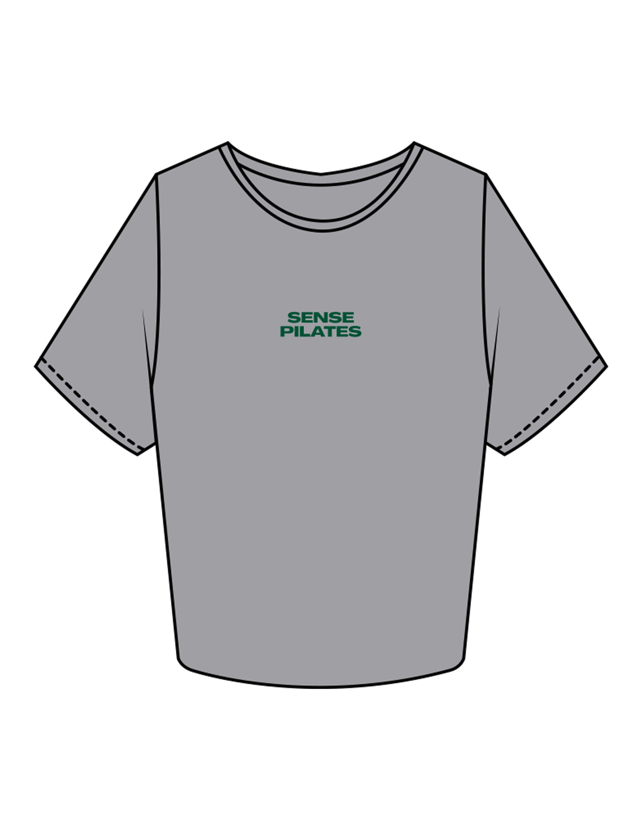 The Crop Tee - Heather - Sense Pilates - Center Chest Stacked - Printed - Green