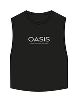 The Crop Muscle Tank - Black - OCWC - Center Chest Stacked - Printed - White