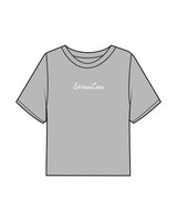 The Boxy Crop Tee - Heather - Squeeze Massage - Center Chest & Back Neckline Stacked - Printed - White