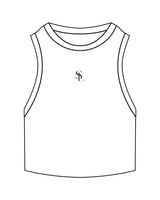 The Ribbed Crop Tank - White - Soma Lab - Center Chest - Embroidered - Black
