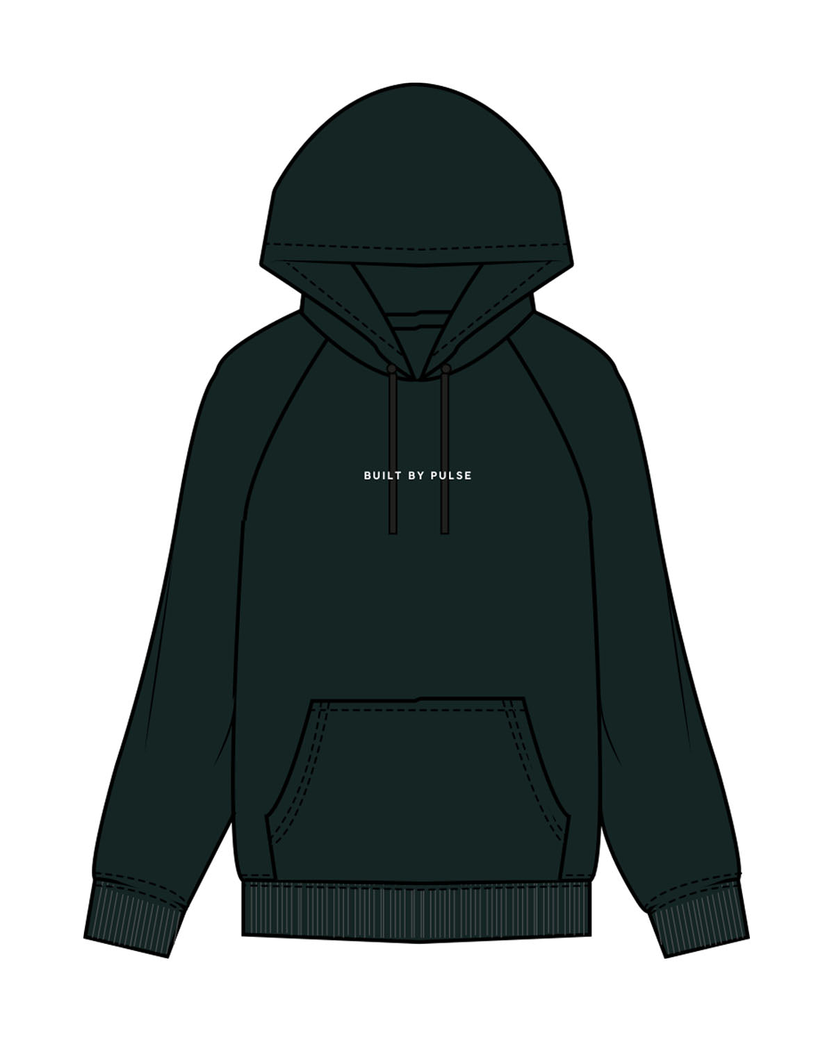 The Mens Classic Hoodie - Pine Green - Pulse 712 - Center Chest - Back Center Stacked - Rock Valley - Printed - White