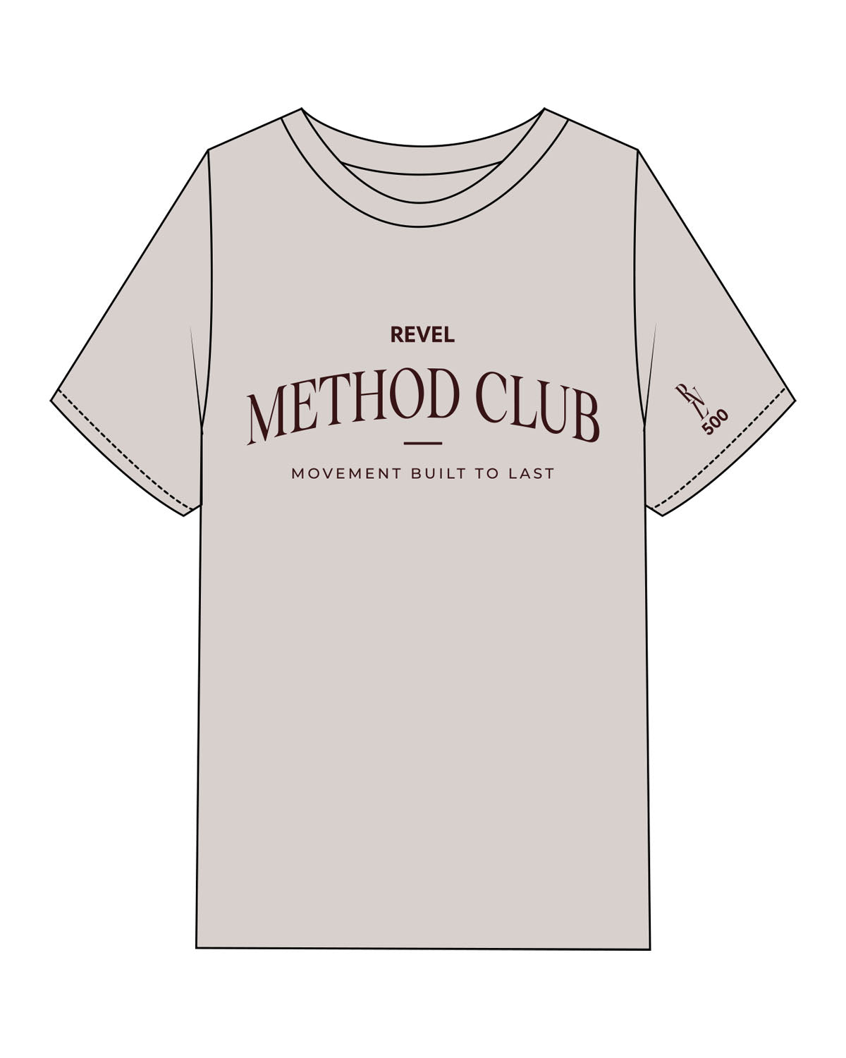 The Womens Heavyweight Tee - Washed Bone - Revel Method - Center Chest Stacked - Left Sleeve - Printed - Maroon
