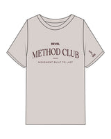 The Womens Heavyweight Tee - Washed Bone - Revel Method - Center Chest Stacked - Left Sleeve - Printed - Maroon