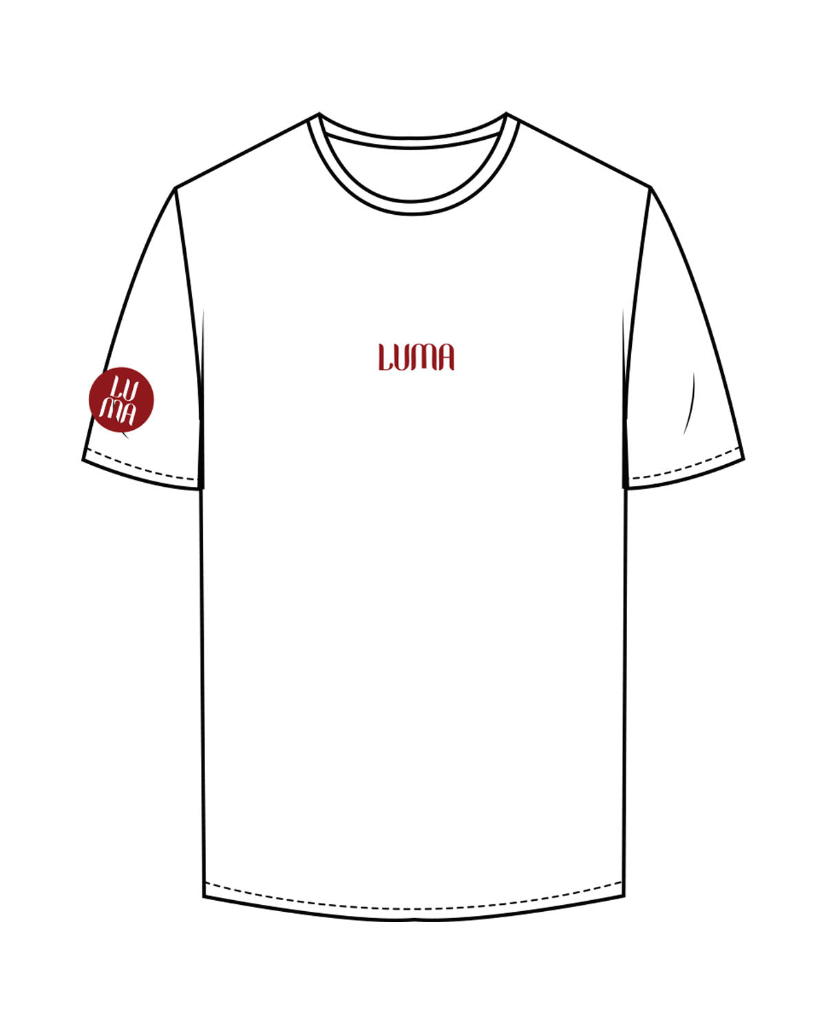 The Mens Tee - White - Luma Wellness - Center Chest - Right Arm - "LUMA" Logo - Printed - Red