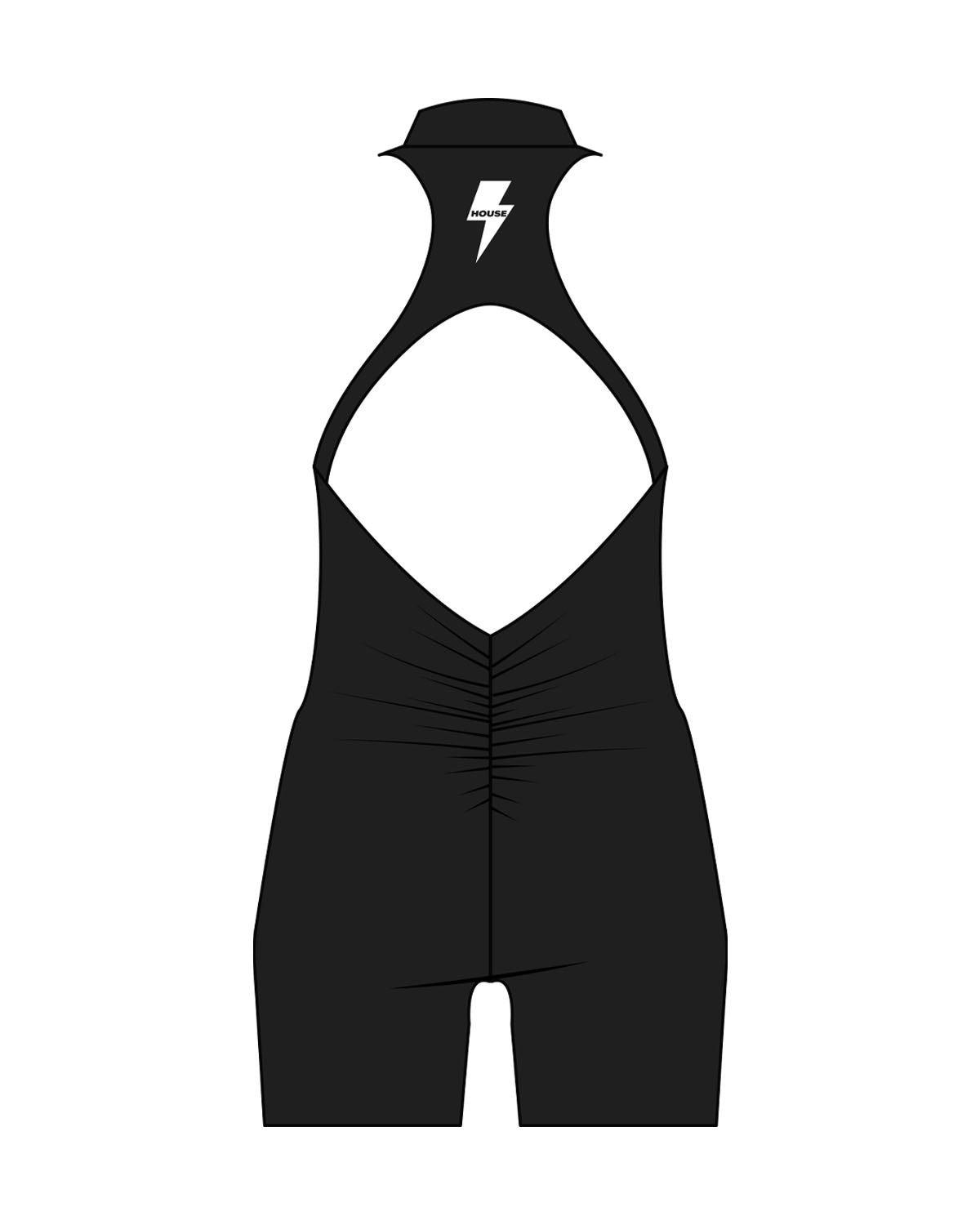 The High Neck Zip Jumpsuit - Black - HiLo - Center Back - Printed - White