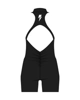 The High Neck Zip Jumpsuit - Black - HiLo - Center Back - Printed - White