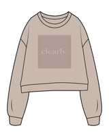 The Studio Crop - Taupe - Clearly Pilates - Center Chest Filler Box & Center Back Neckline - Printed - Bone