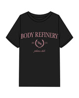 The Womens Heavyweight Tee - Black - The Body Refinery - Center Chest Stacked & Back Neckline - Pink
