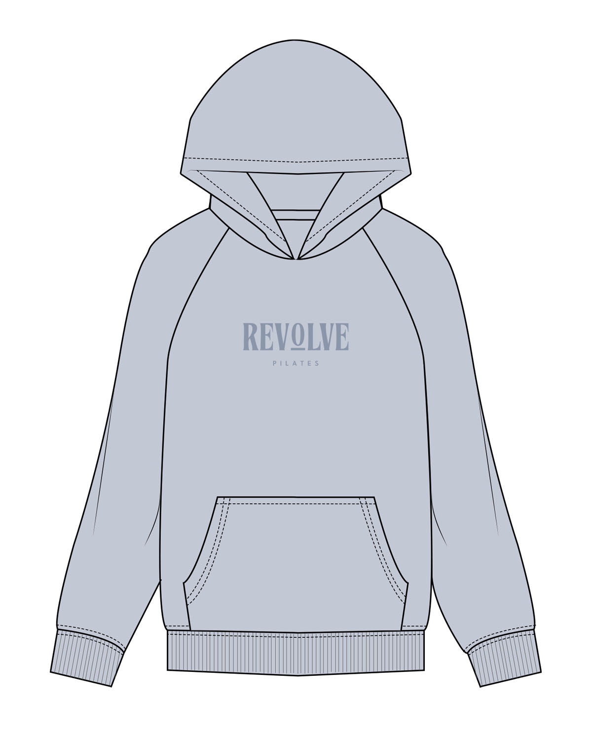 The Mens Hoodie - Washed Powder - Revolve Pilates - Center Chest & Back Heart - Printed - Tone on Tone
