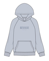 The Mens Hoodie - Washed Powder - Revolve Pilates - Center Chest & Back Heart - Printed - Tone on Tone