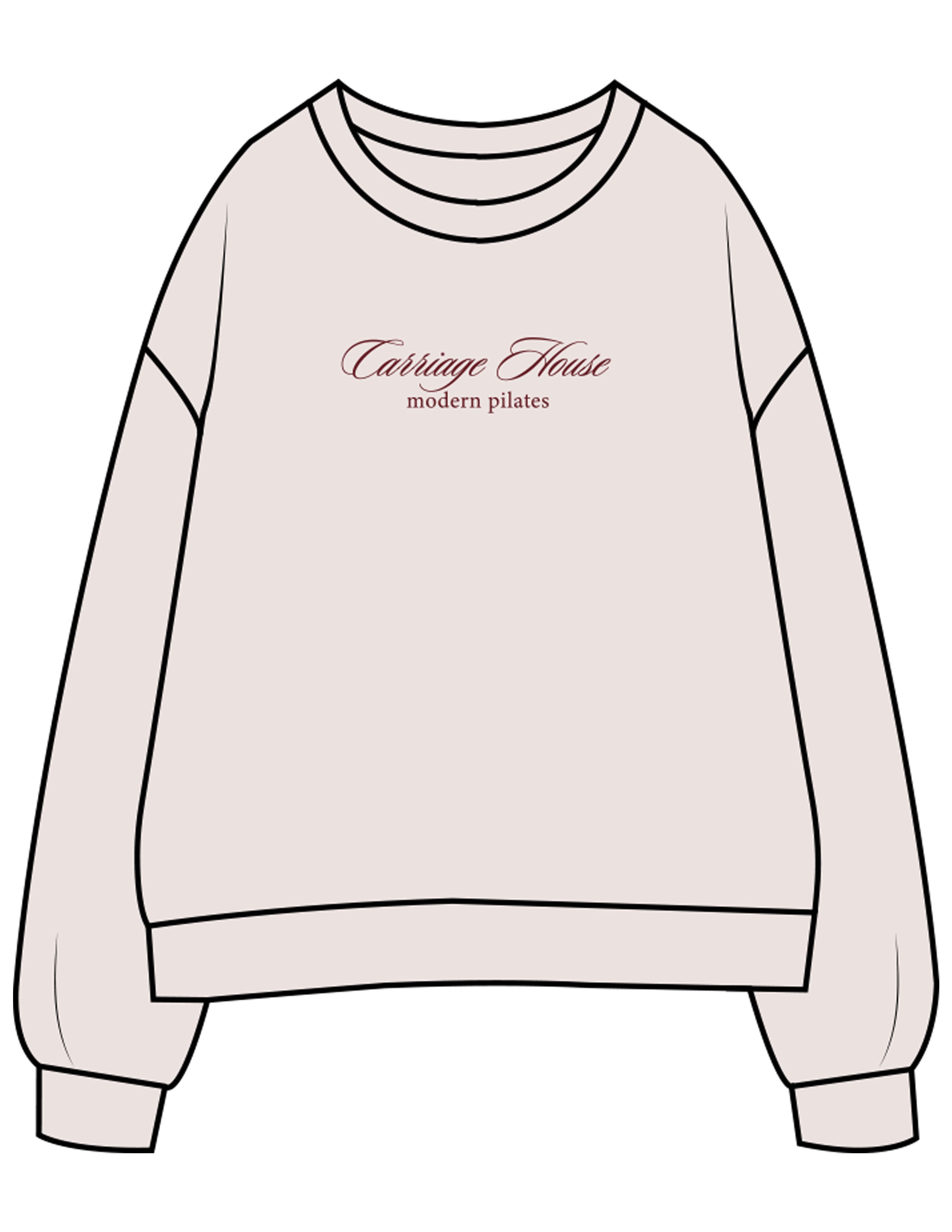 The Womens Crewneck - Washed Bone - Carriage House - Center Chest Stacked - Embroidered - Maroon