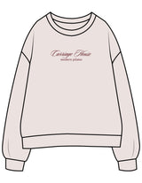The Womens Crewneck - Washed Bone - Carriage House - Center Chest Stacked - Embroidered - Maroon