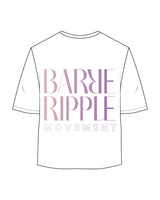 The Oversized Crop Tee - White - Barre Ripple - Left Chest & Back Stacked - Printed - Full Color