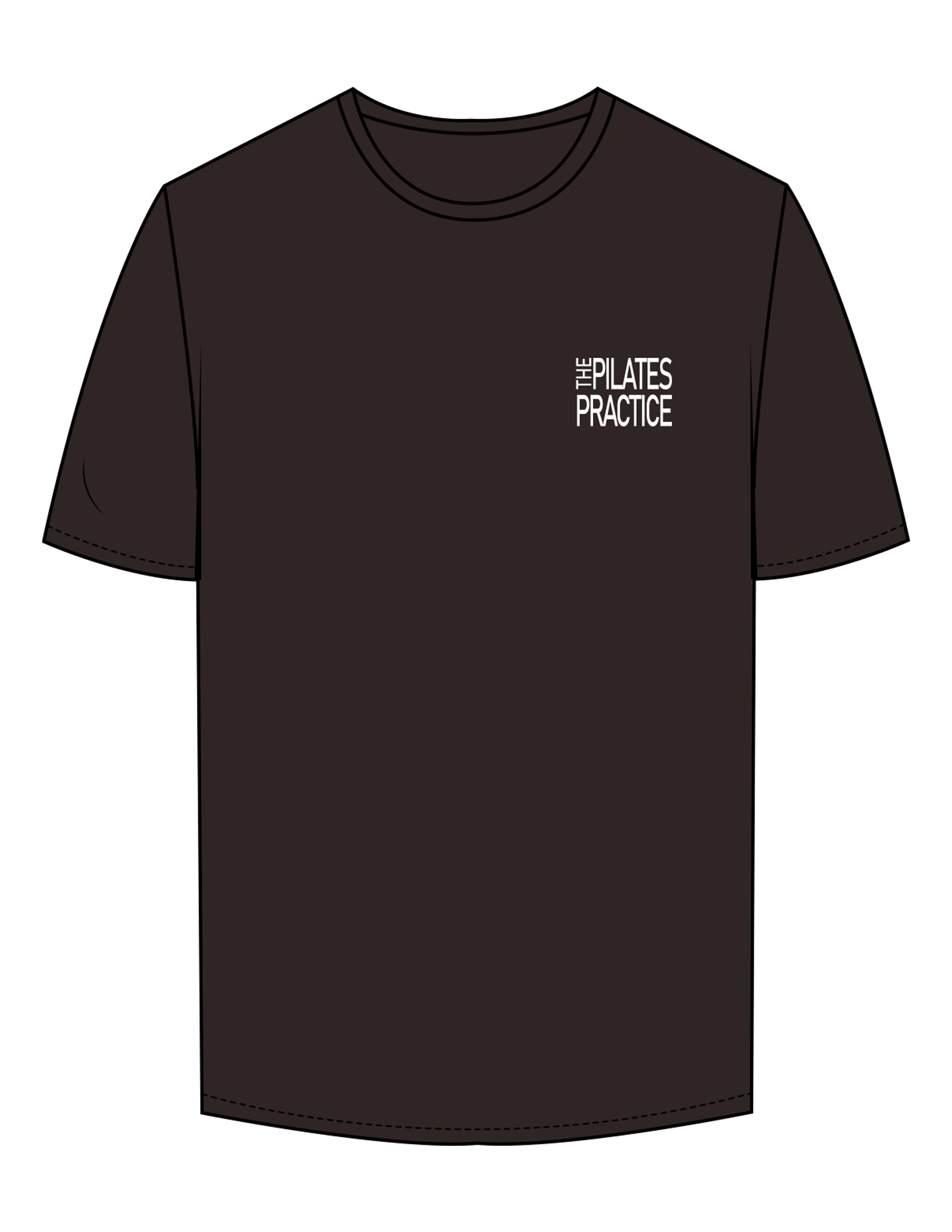 The Mens Tee - Charcoal - Pilates Practice - Left Chest Stacked - Printed - White
