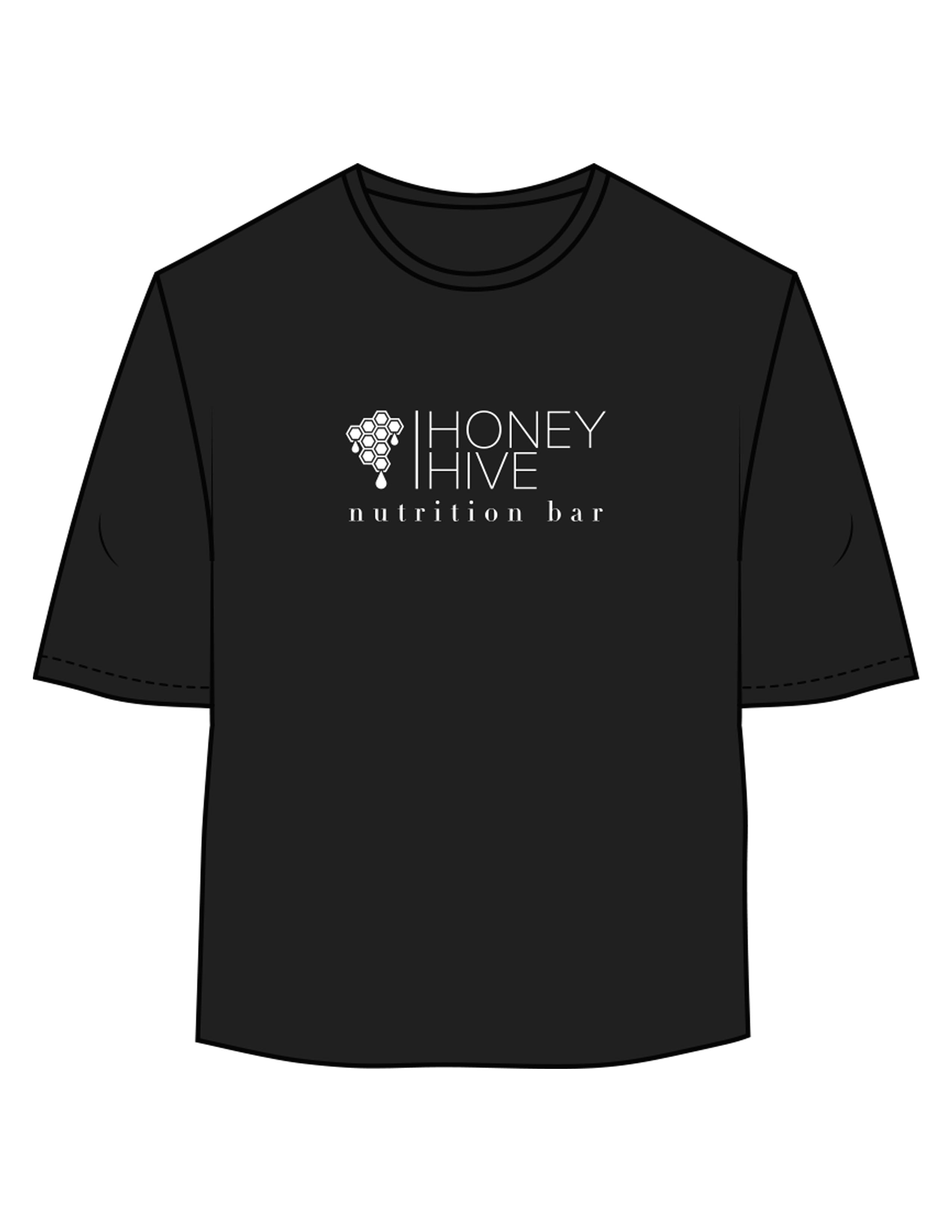 The Oversized Crop Tee - Black - Honey Hive NB - Center Chest Stacked & Back Stacked - Printed - Bone
